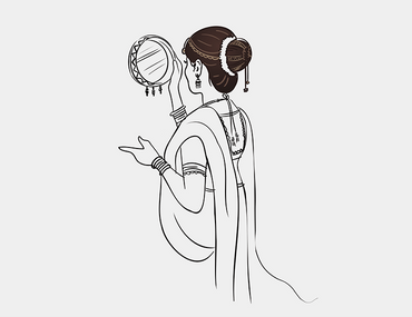 Women sketch holding sieve