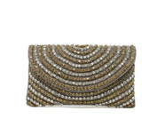 Sparkly gold, silver, and gray clutch with fold-over snap closure