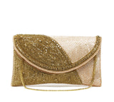 Sparkly peach and gold clutch Embroided with beads, rhinestones, & crystals