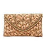 Sparkly gold and peach clutch with Gold chain strap for crossbody wear