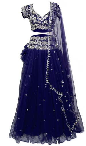 Stunning lehenga with blue blouse in dupion silk base with sequins embroidery. Designer: Preeti S Kapoor
