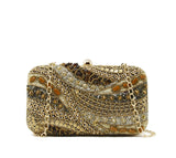 Sparkly gold and shades of brown Hard box case and evening bag with Gold chain strap