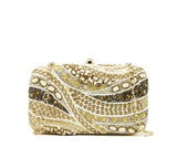 White and Cream Clutch with Gold chain strap with 23" drop for shoulder or crossbody wear.