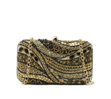Black woven fabric evening bag with gold chain strap  23" drop for shoulder, included inside pocket.
