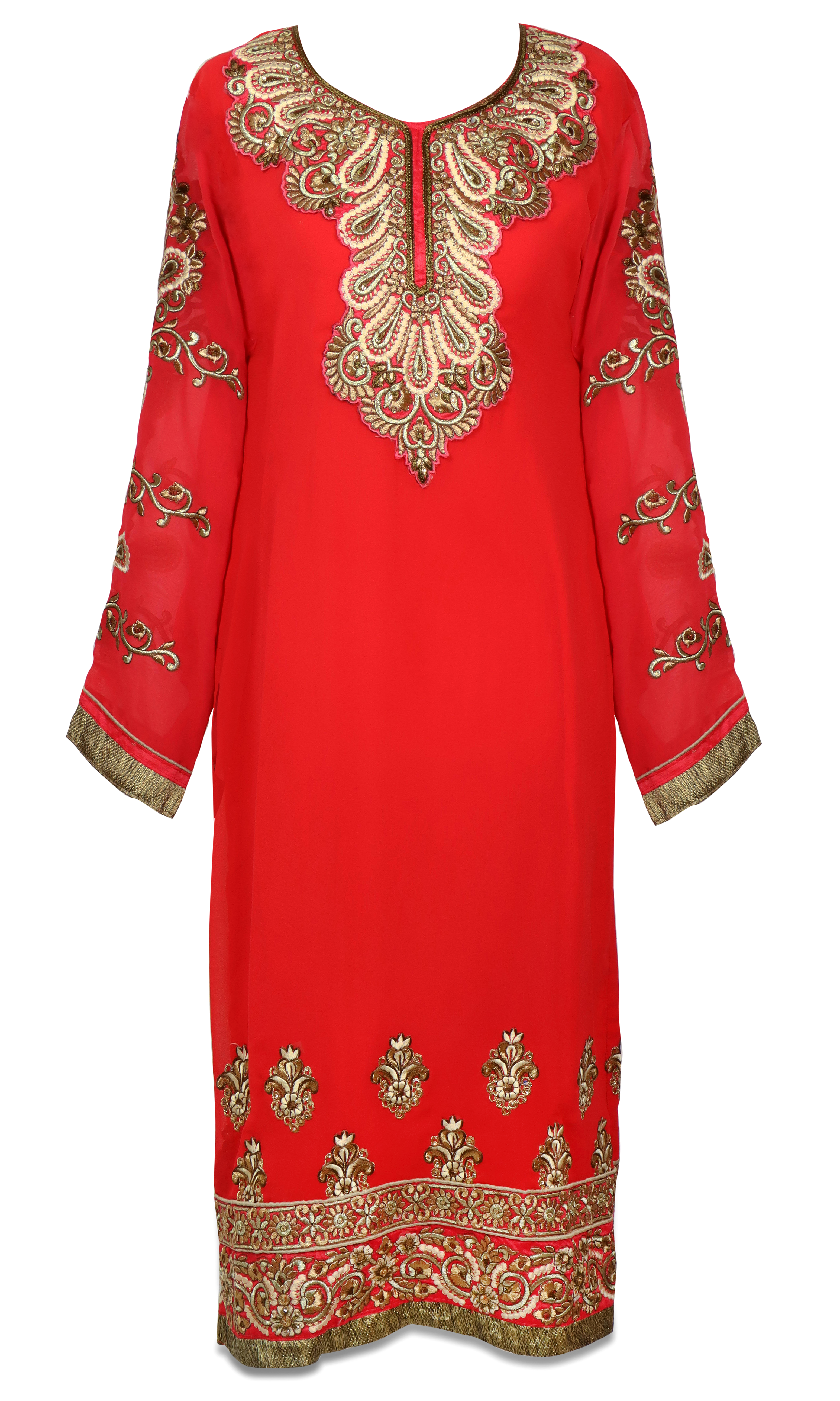 3 piece coral red suit matching pant and a dupatta