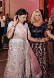 Gray silk lehenga with 2 options for blouse, short sleeve & sleeve-less light cream/peach blouse