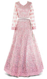 Satin silk lehenga with paisley and pink florals shimmering's & A- line skirt with an ornate embellished border.