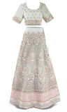 Gray silk lehenga with 2 different options for blouse short sleeve & sleeve-less blouse
