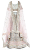 Gray silk lehenga with matching cream/peach plain blouse & pink dupatta