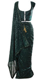 Dark green saree with Matching petticoat, front and the back has tie strings to adjust sizing!