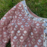 Ready-made 3-piece burnt piece lehenga with silver mirror work & intricate beadwork