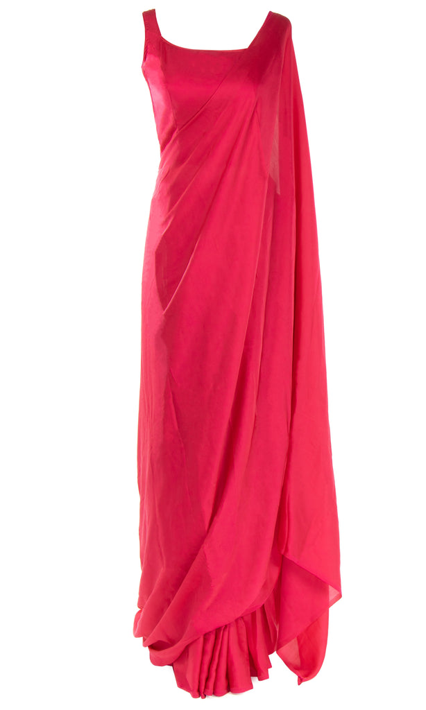 Pre-pleated pink panther Saree with satin top & Matching petticoat