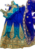 Stunning Blue Ombre color lehenga with gold embroidery & has corset style blouse