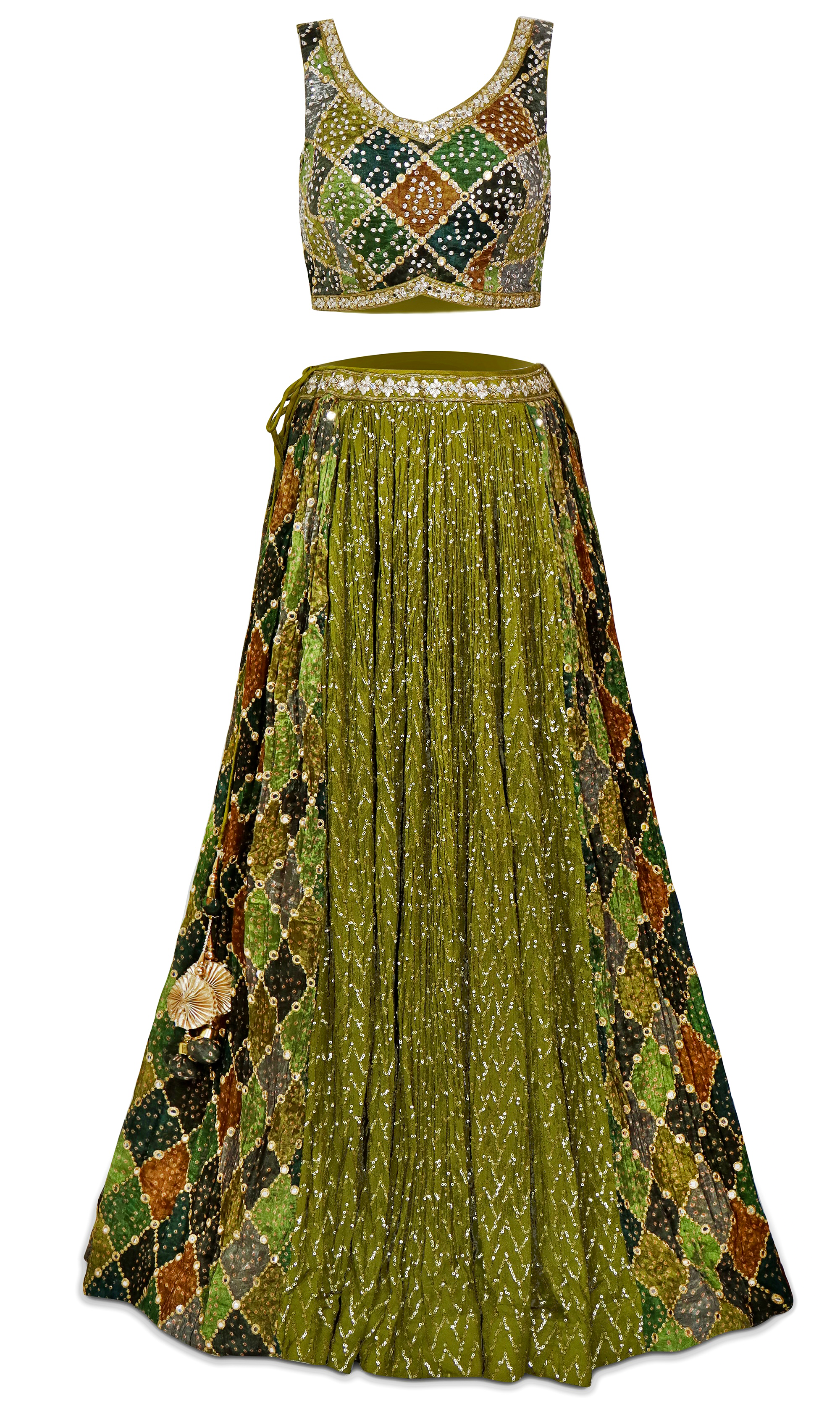 shimmering 3-piece lehenga set with beautiful mirror work