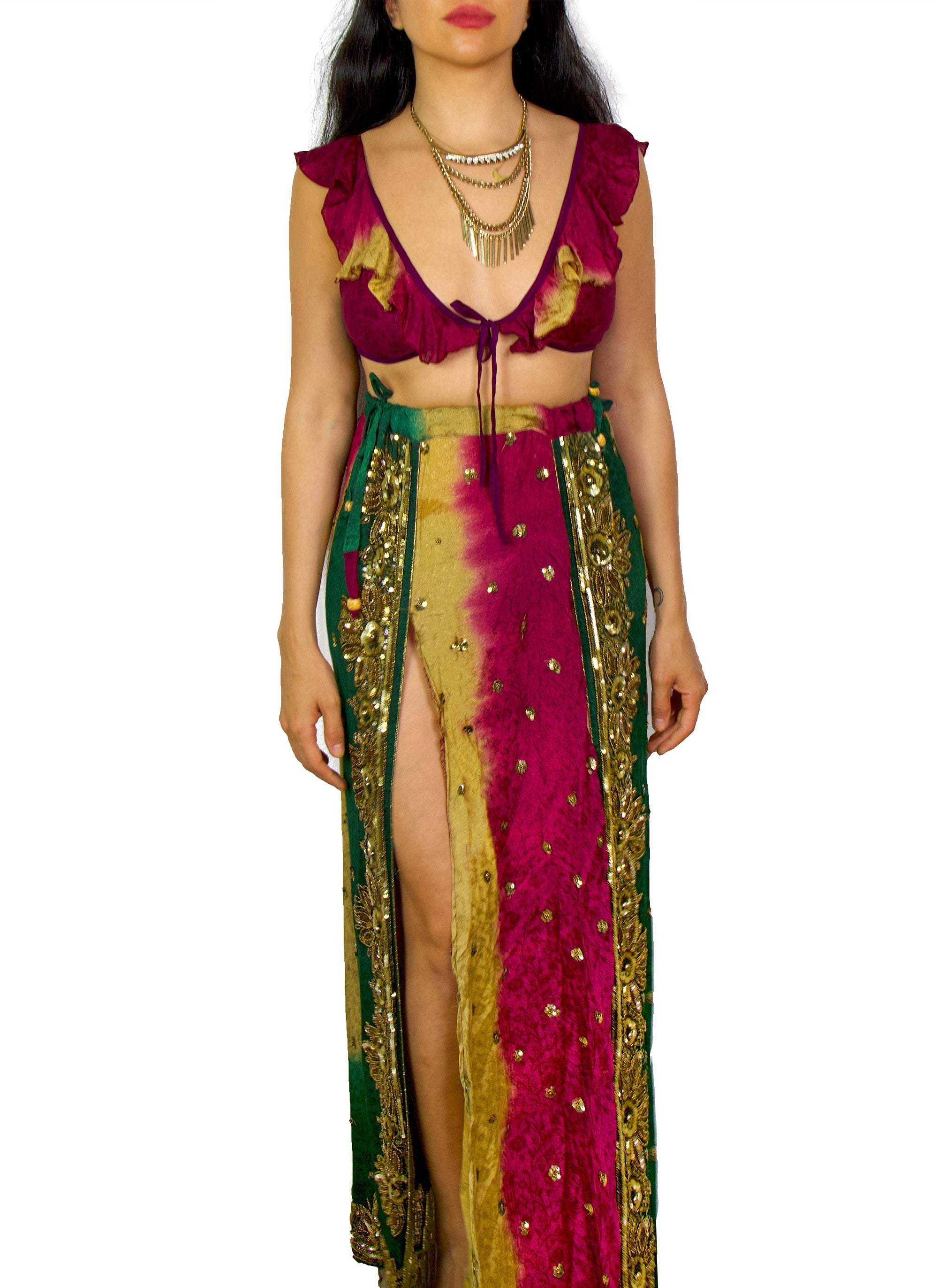 Cup sizes A- small D and waist sizes 1-12 one of a kind handmade vintage fabric,two piece set adjustable fit.