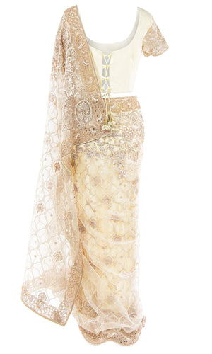 Ready-made off-white Saree with intricate beadwork & has adjustable Blouse