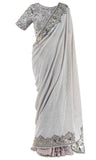 Gray Saree is elevated with silver beading and mirror work. Shine Queen, shine!