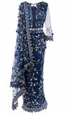 This navy sequined blouse has full see-through sleeves, Matching petticoat is included.