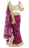 Magenta net Saree with gorgeous embroidery & pre-stitched along with Blouse which is adjustable.