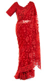 Saree is pre-pleated,  Blouse is adjustable.Spicy like a bottle of sriracha.
