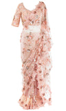 Ready-made & pre-pleated saree with beautiful beadwork. Blouse is adjustable with matching petticoat.