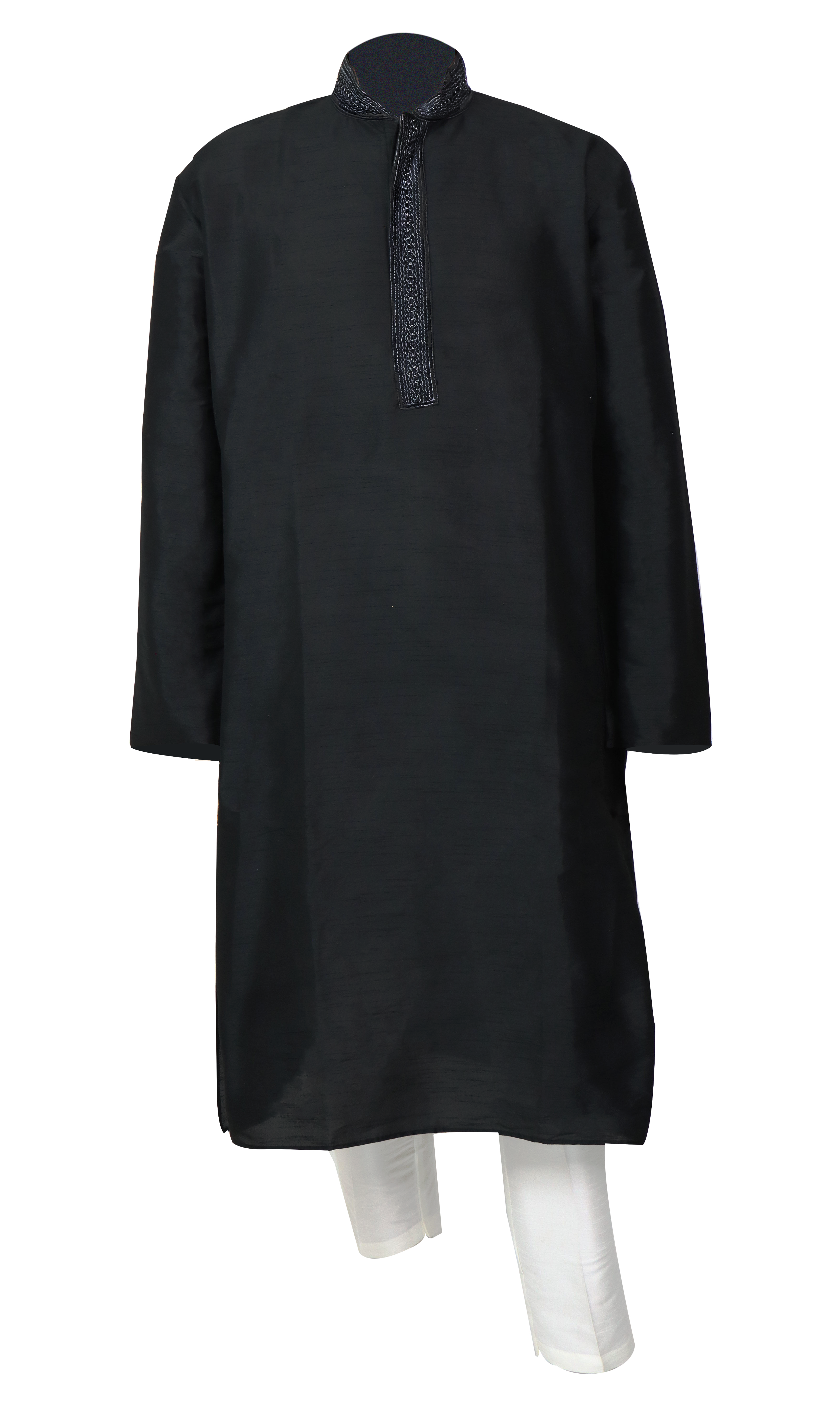 This is a black Kurta paired with a matching pant for a suave, monochromatic look that’s so mysterious.