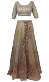 Shining Burnt onion lehenga by Surabhi Chopra, entire lehenga is covered with silver & gold rose sequins