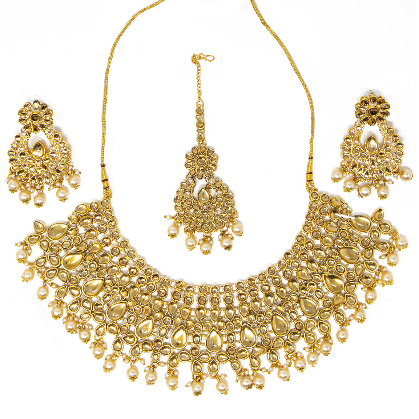 Color Gold and Green, Necklace with earrings and bindi (forehead piece).