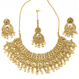 Color Gold and Green, Necklace with earrings and bindi (forehead piece).