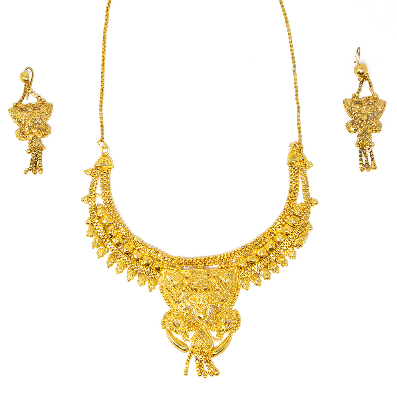 3 piece set Gold, Silver Necklace, includes earrings and bindi