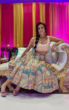 Stunning midi length skirt custom piece paired with blouse that has gold and silver embroidered beading border.