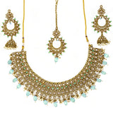 Multi-color champagne jewelry set- covered in beautiful turquoise blue stones, clear crystals, & mini pearls