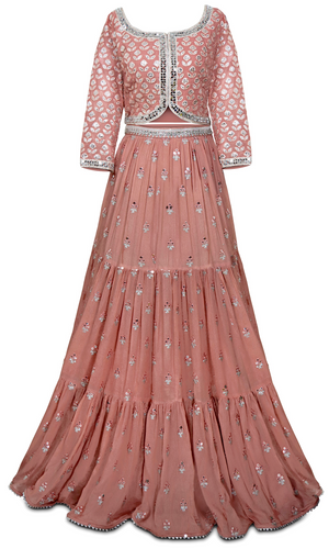 Gorgeous 3-piece burnt piece lehenga with silver mirror work