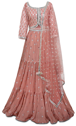 Gorgeous 3-piece burnt piece lehenga with mirror work throughout!