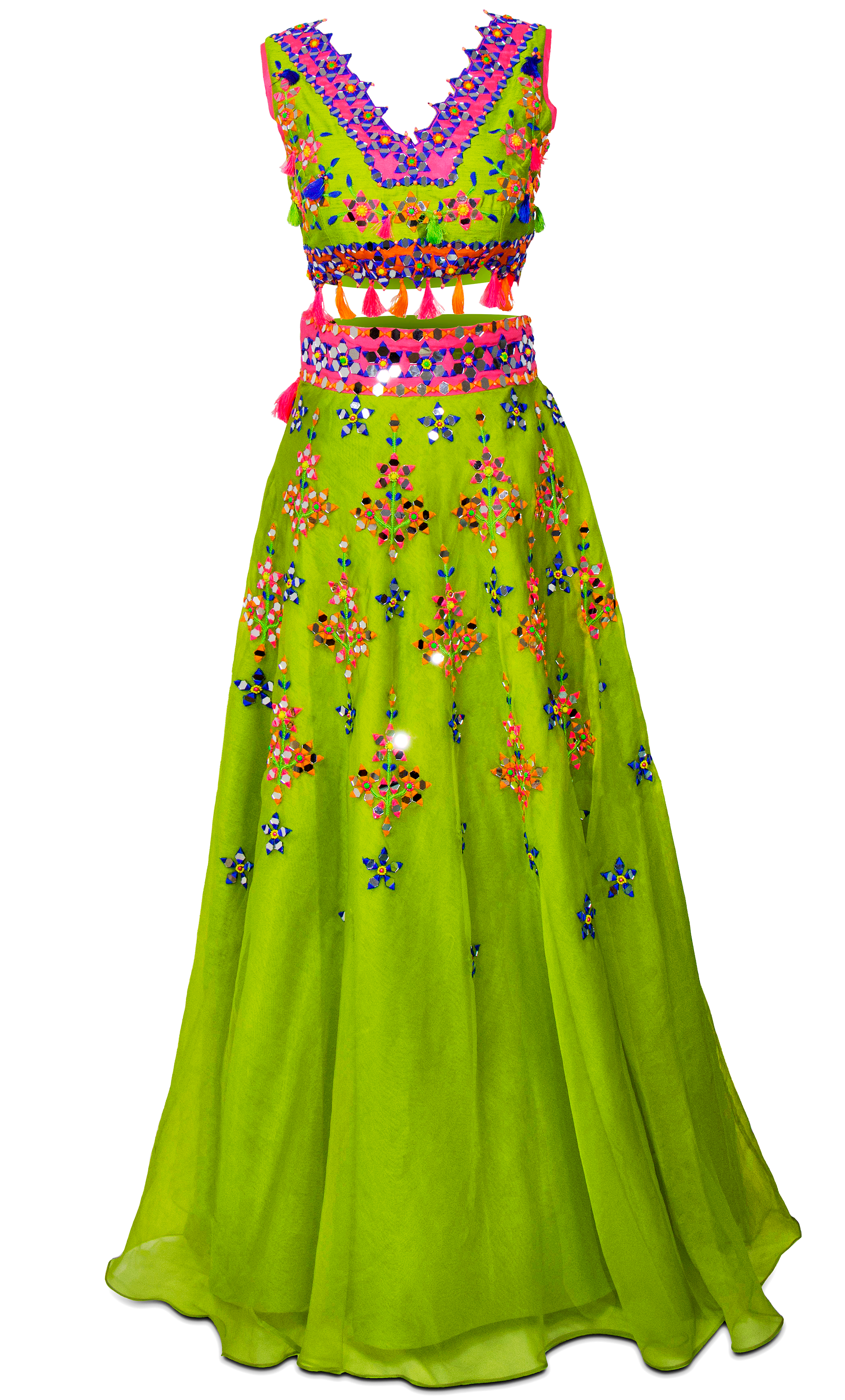 Green organza lehenga by Preeti S Kapoor with matching short blouse