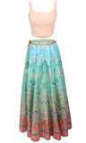 Blue, sliver/red ombre lehenga with glittery beads and crystals with matching petticoat & blue dupatta