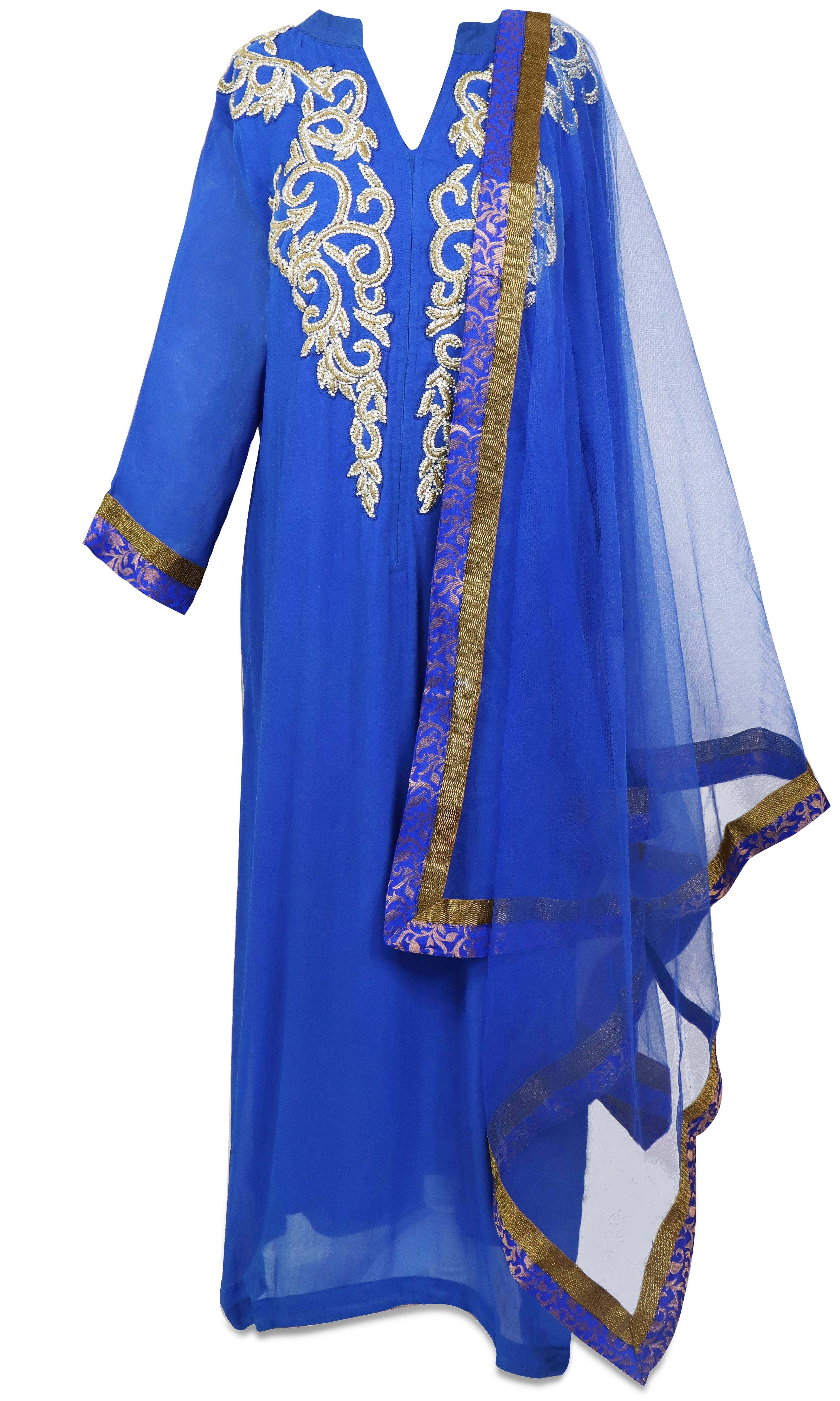 Blue and Silver pant-suit. The set comes with matching blue pants  not shown in photo.