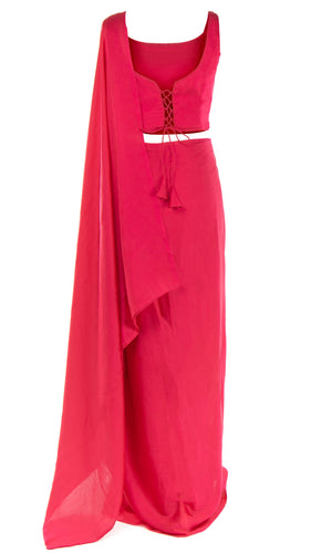 Pre-pleated pink panther Saree with adjustable Blouse & Matching petticoat