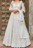 A walking snow angel, gorgeous lehenga is all white and decked out with stunning mirror work.