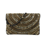 Black twisted beaded wristlet  sparkly gold/black evening bag. Covered with beads, rhinestone and crystals.