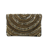 Sparkly gold and black clutch evening bag with black twisted beaded wristlet included inside pocket.