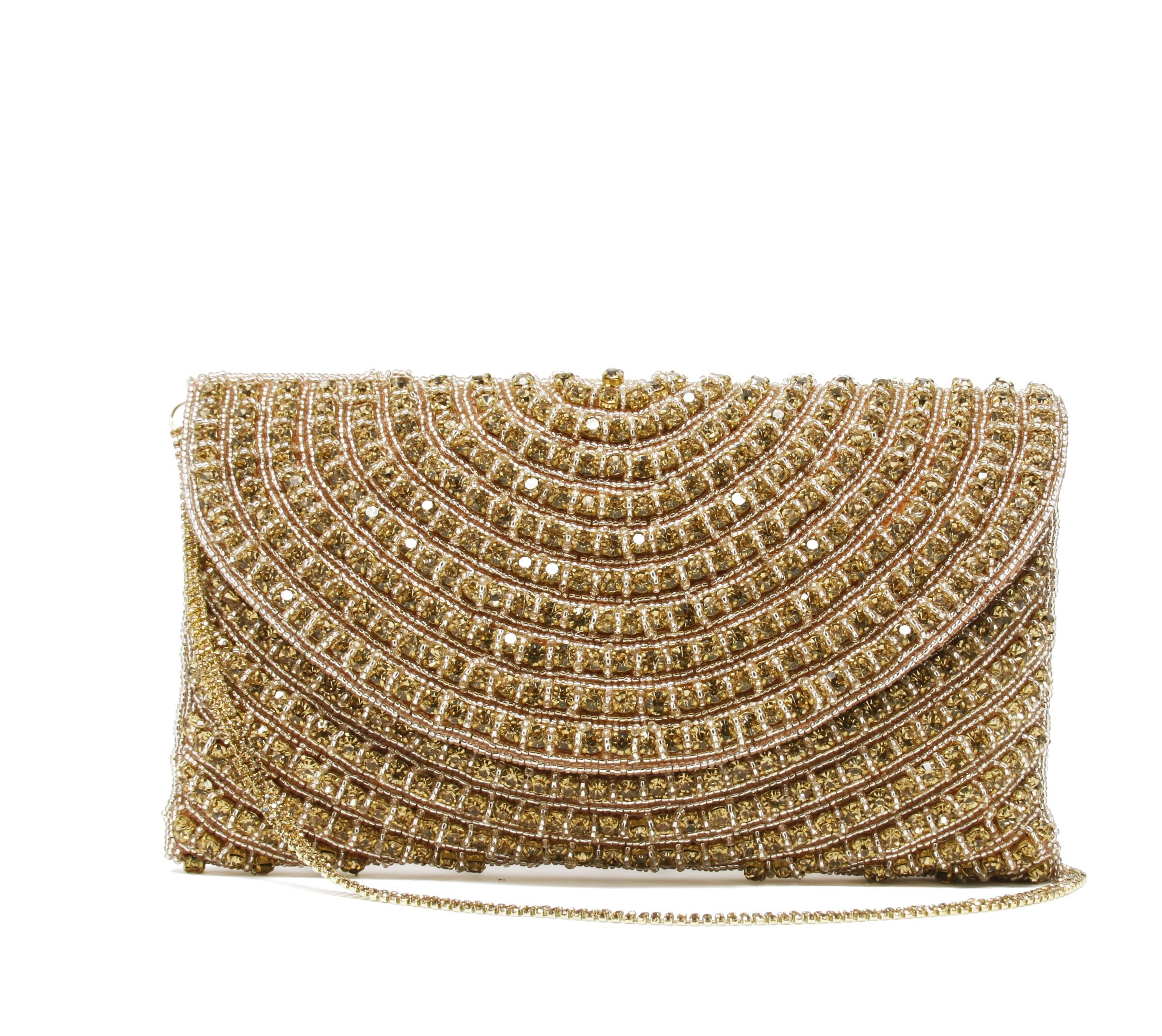 rose gold clutch Embroidered with rhinestone wristlet strap