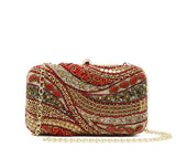 Gold and red clutch with beads, stones, and sequins