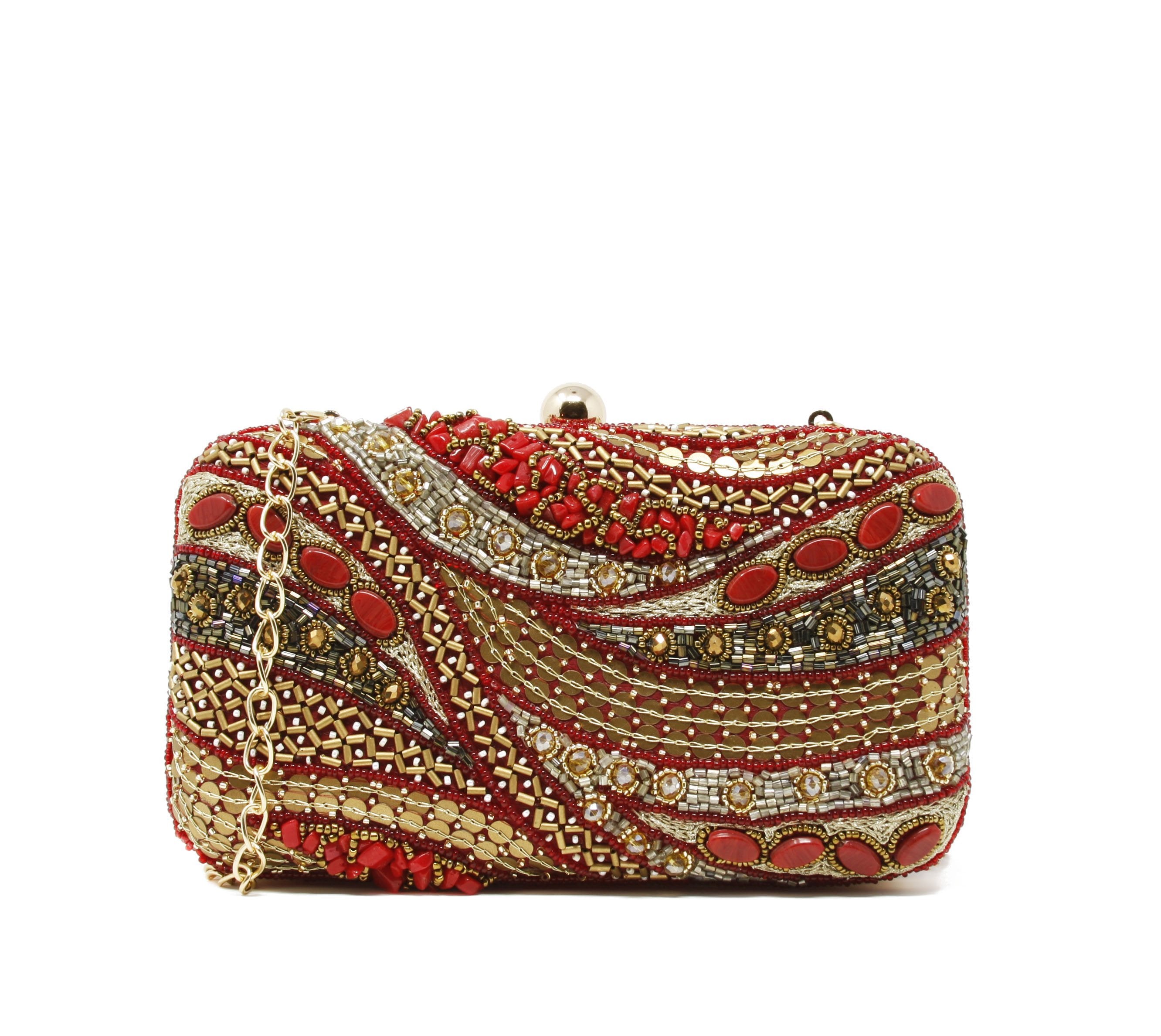 evening bag and Gold and red clutch with inside pocket