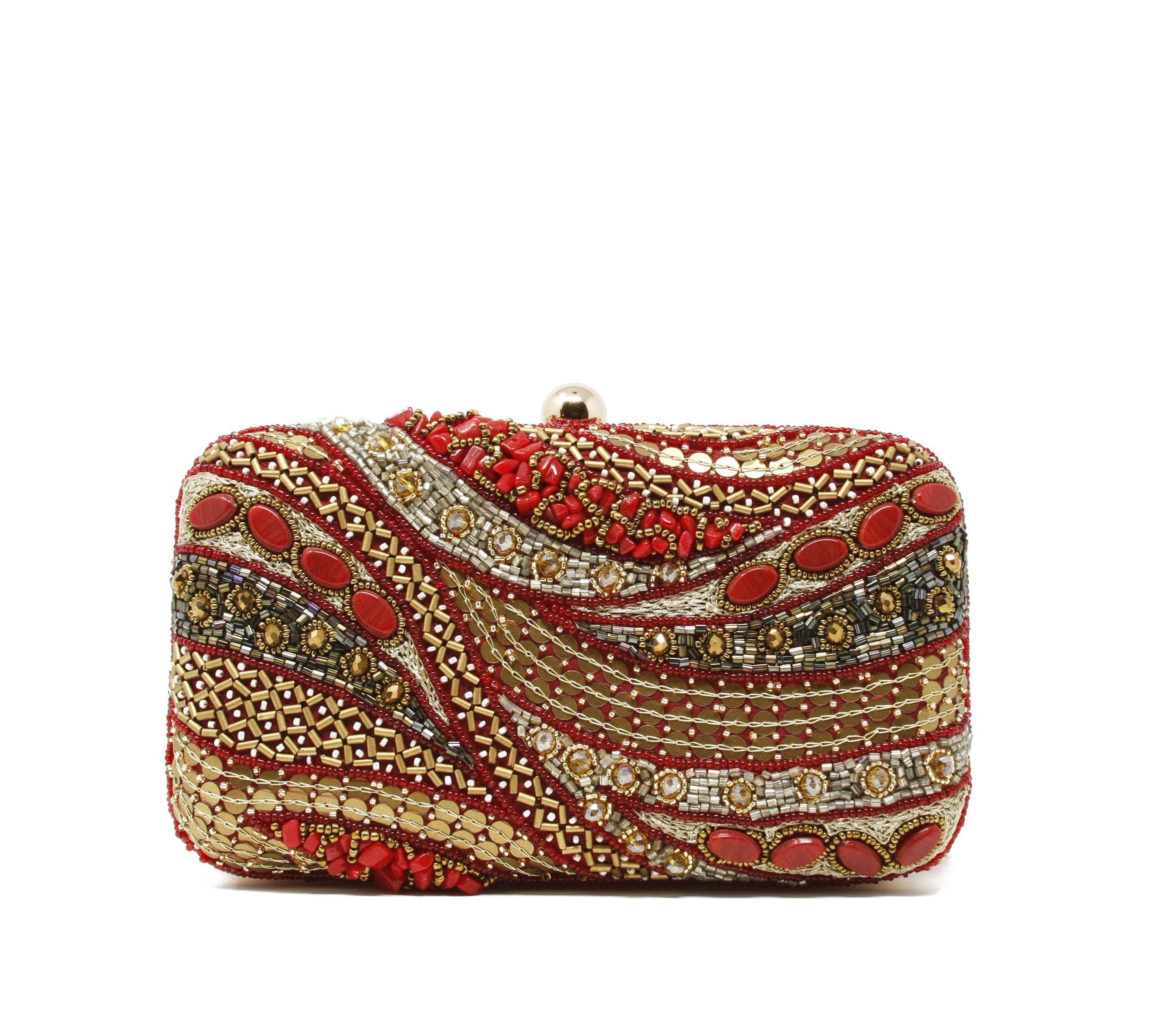 Gold and red clutch with Gold chain strap