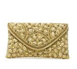 Gold clutch comes with chain strap for crossbody wear