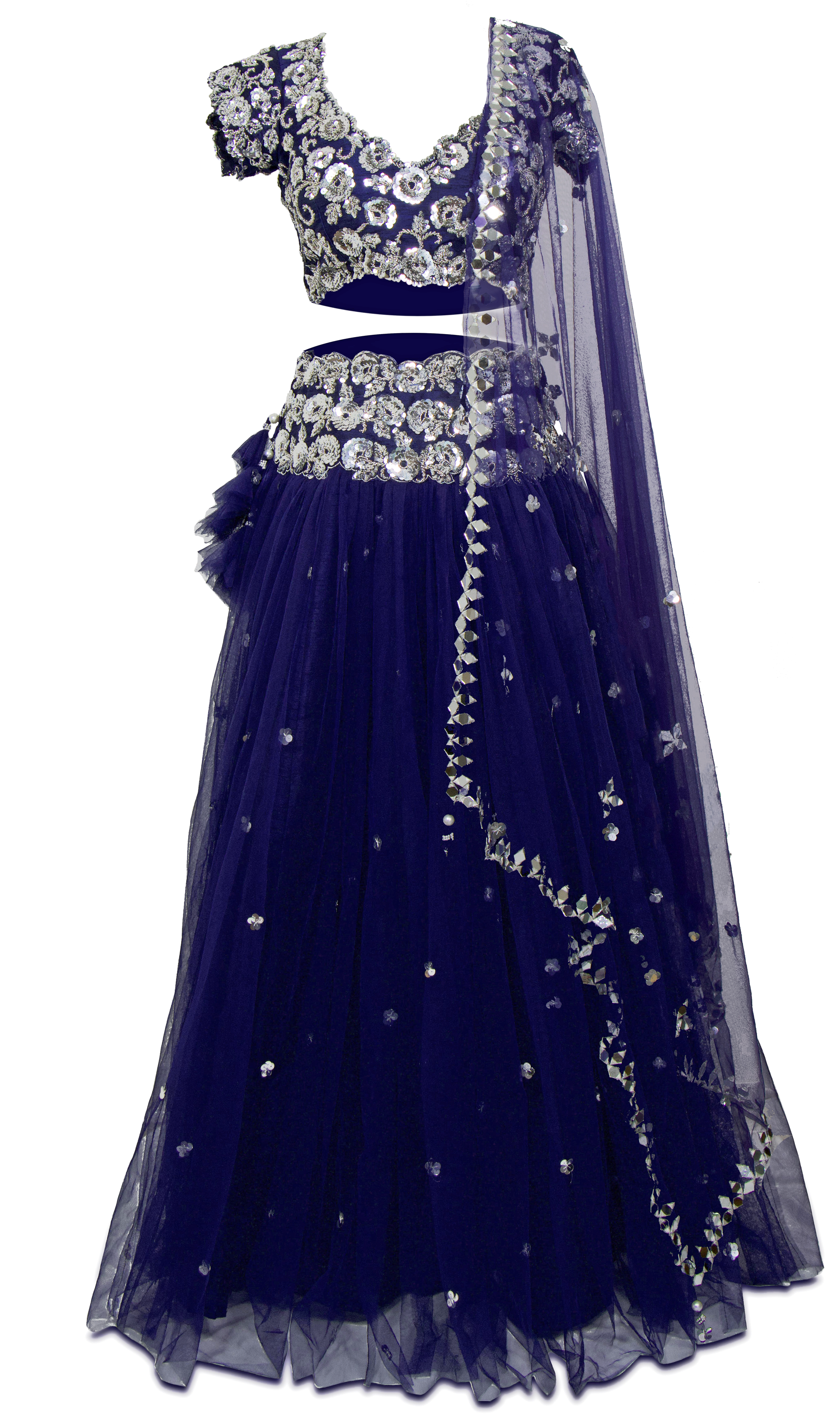 Stunning lehenga with blue blouse in dupion silk base with sequins embroidery. Designer: Preeti S Kapoor
