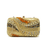 Multi-color Sparkly Gold Clutch, Heavy embroidery with silver, gold, gray, cream, and orange beads, stones, and sequins