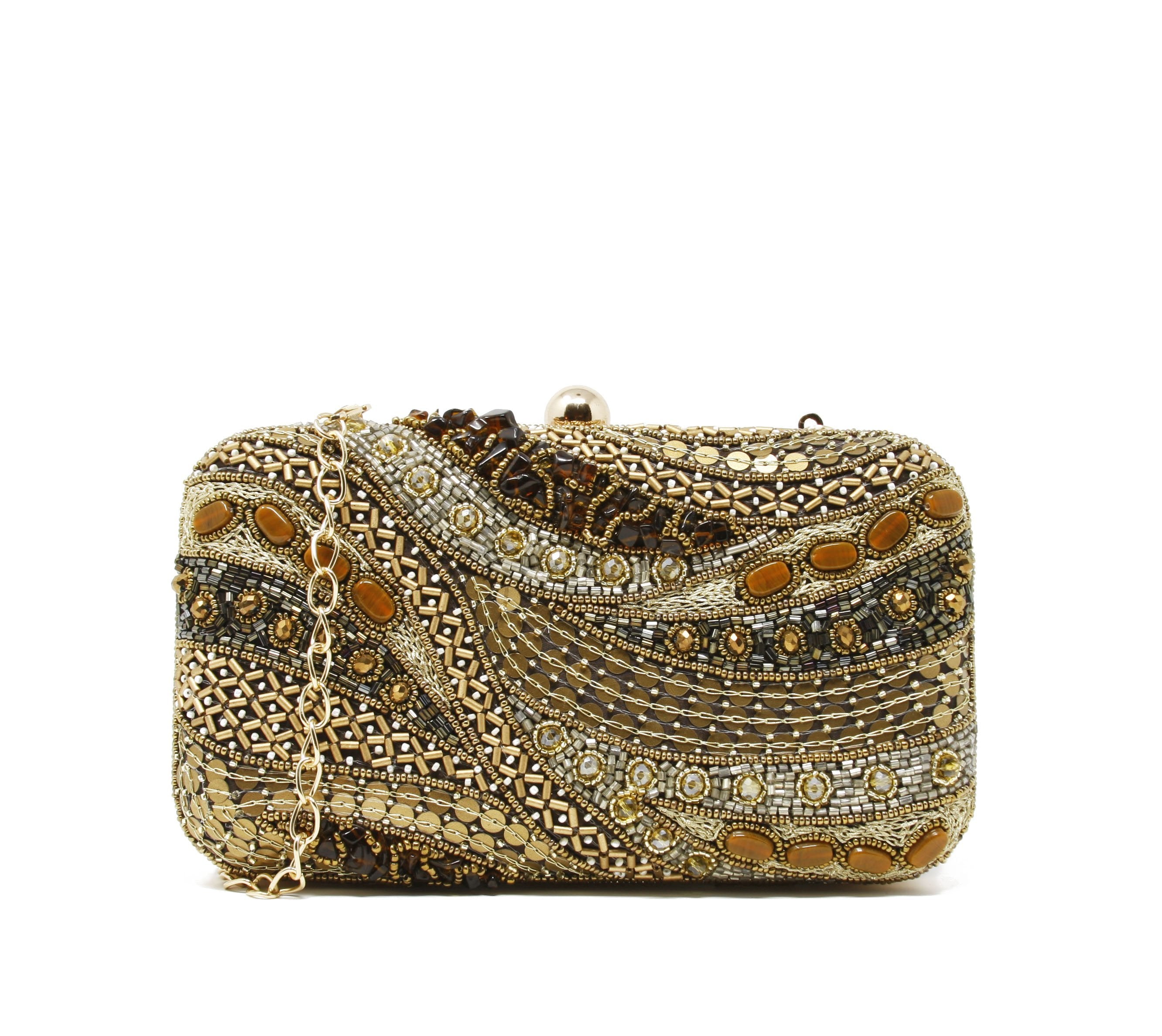 Sparkly gold and shades of brown clutch and evening bag
