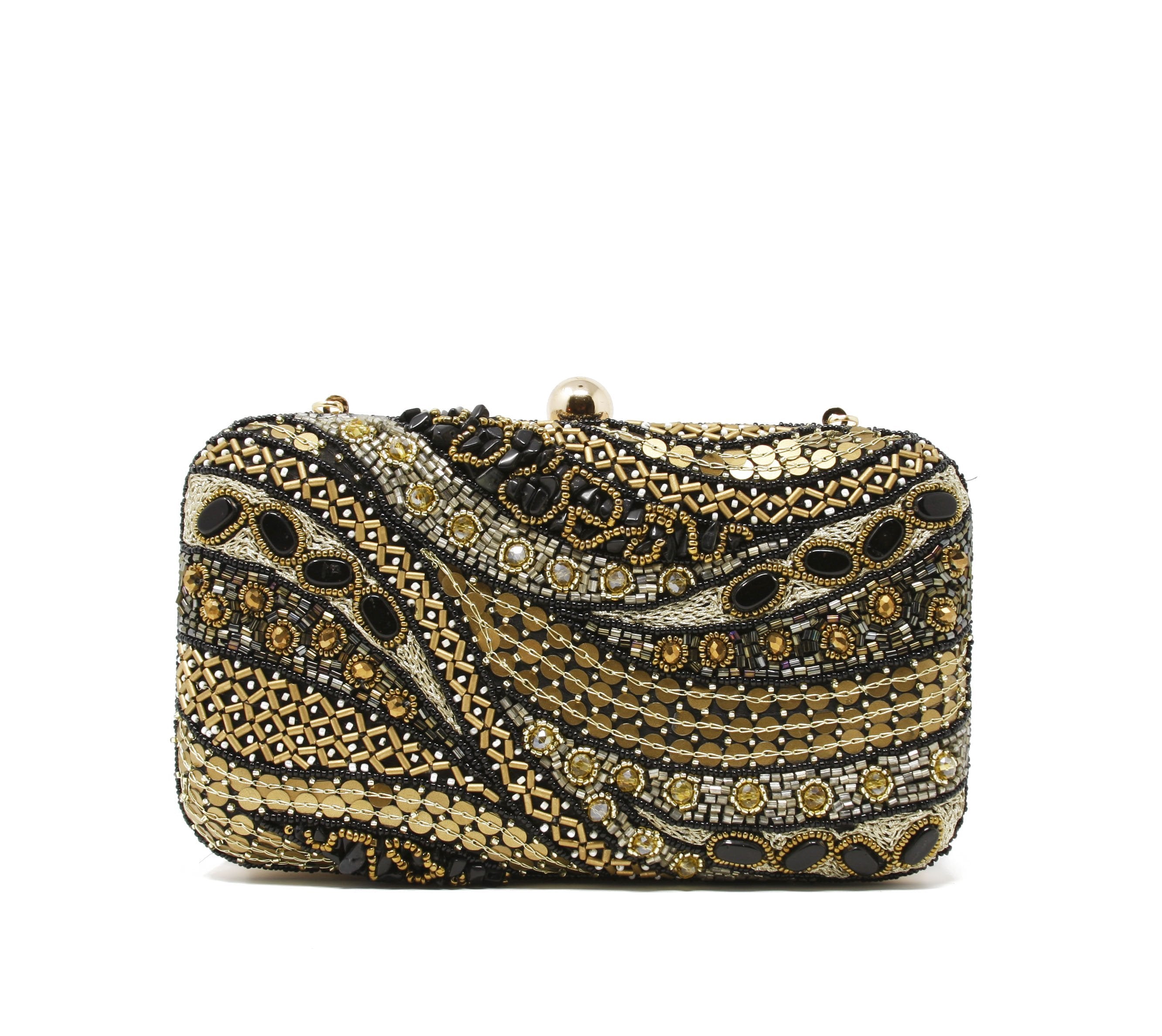  Black plain back  woven fabric evening bag with fold-over clasp closure included sparkly gold and black clutch. 
